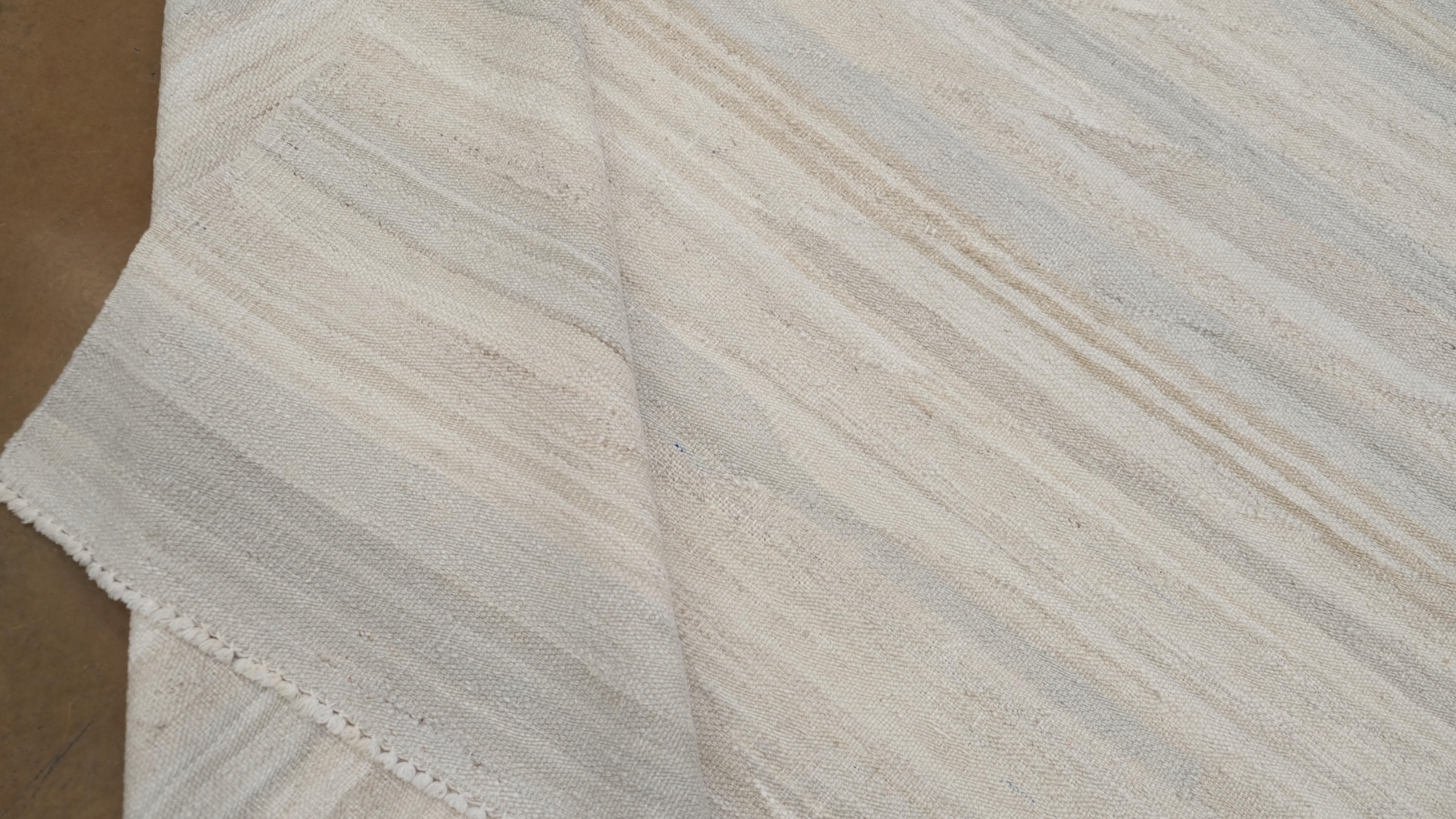 Scandinavian Modern Minimalist Striped Designed Wool Kilim 8'1''x9'7'' For Sale