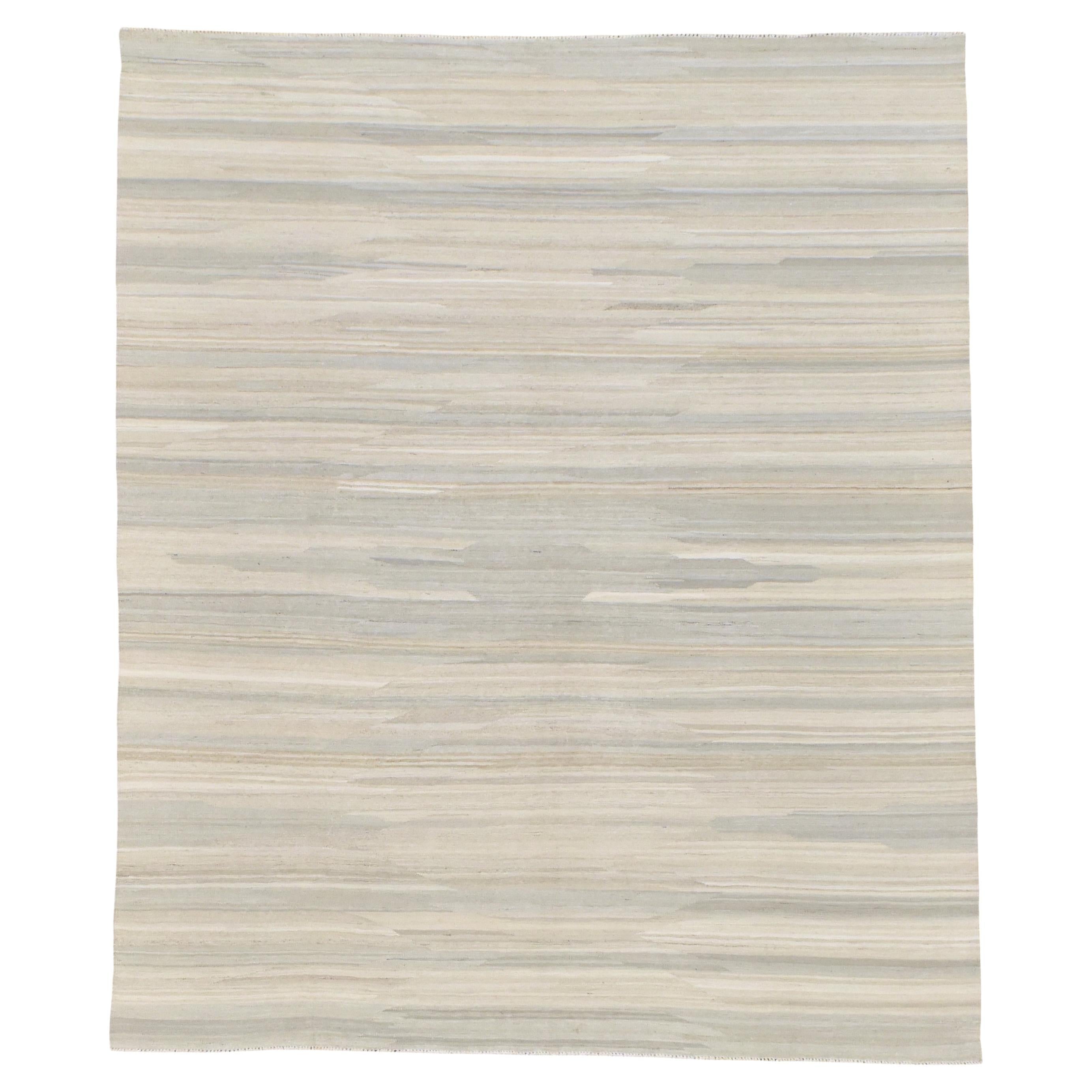 Minimalistische gestreifte entworfene Wollkilim 8'1''x9'7''