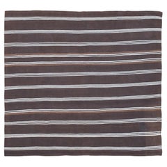 Minimalist Striped Warm Brown and Ivory Vintage Kilim 9'x9'2''