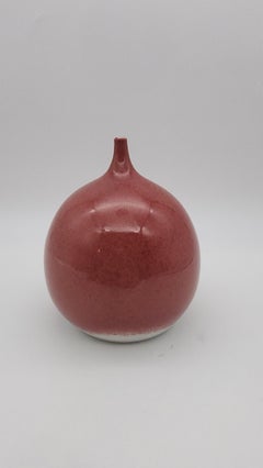 Minimalist Studio Pottery Bottle Vase in Cranberry Pink Glaze