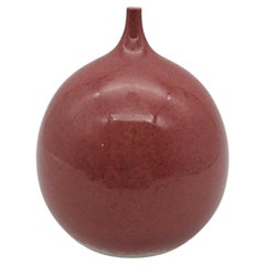 Minimalist Studio Pottery Bottle Vase in Cranberry Pink Glaze