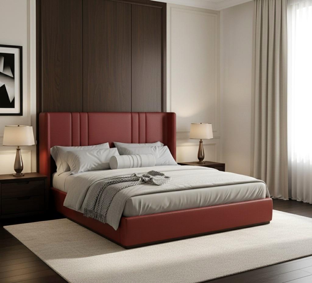 Minimalistischer Stil California King-Size Kunstleder Bett-Mondo Design Studio (Handgefertigt) im Angebot