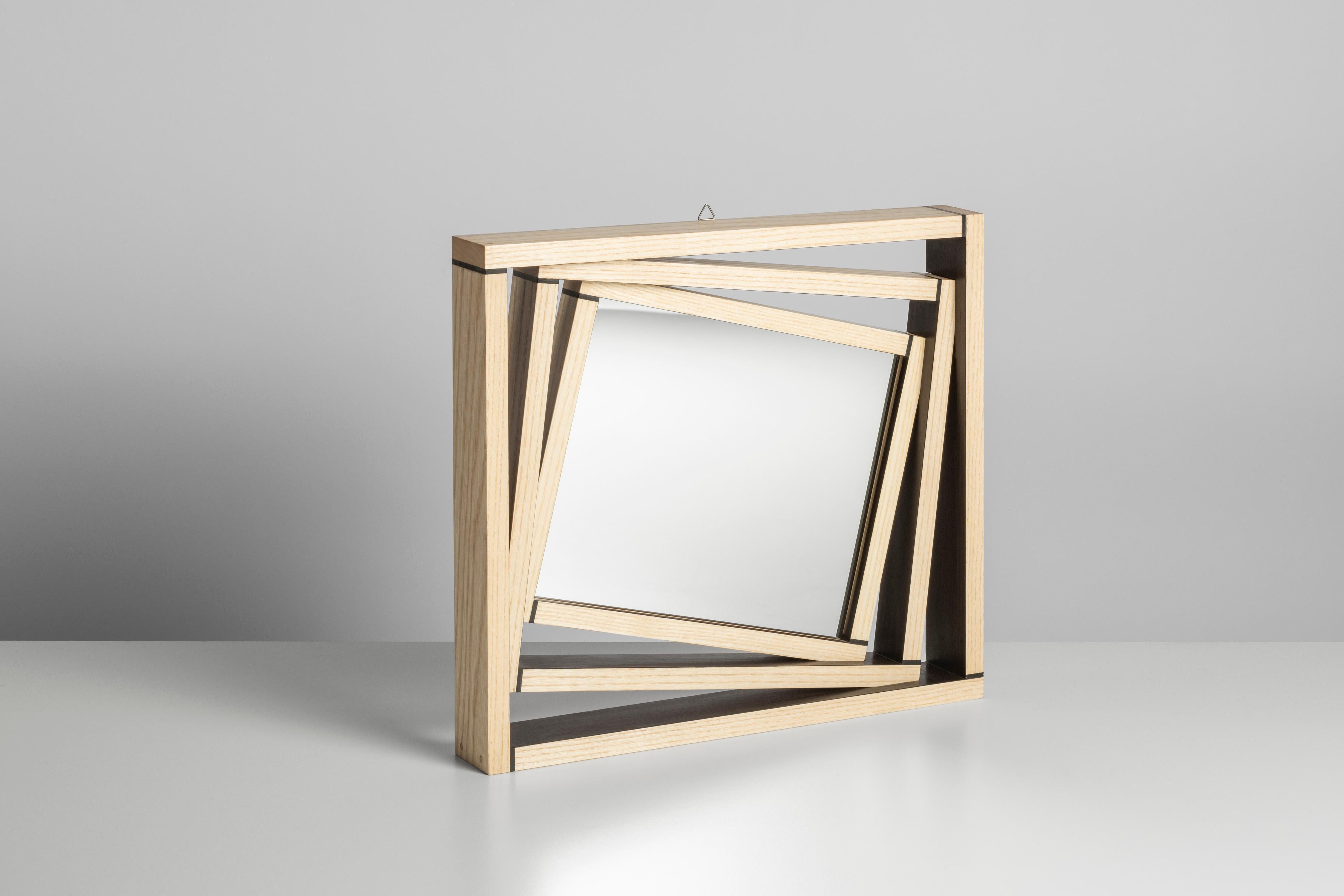 Italian Minimalist Style Mirror with Frame Made of Ash and Ebony by Giordano Vigano For Sale