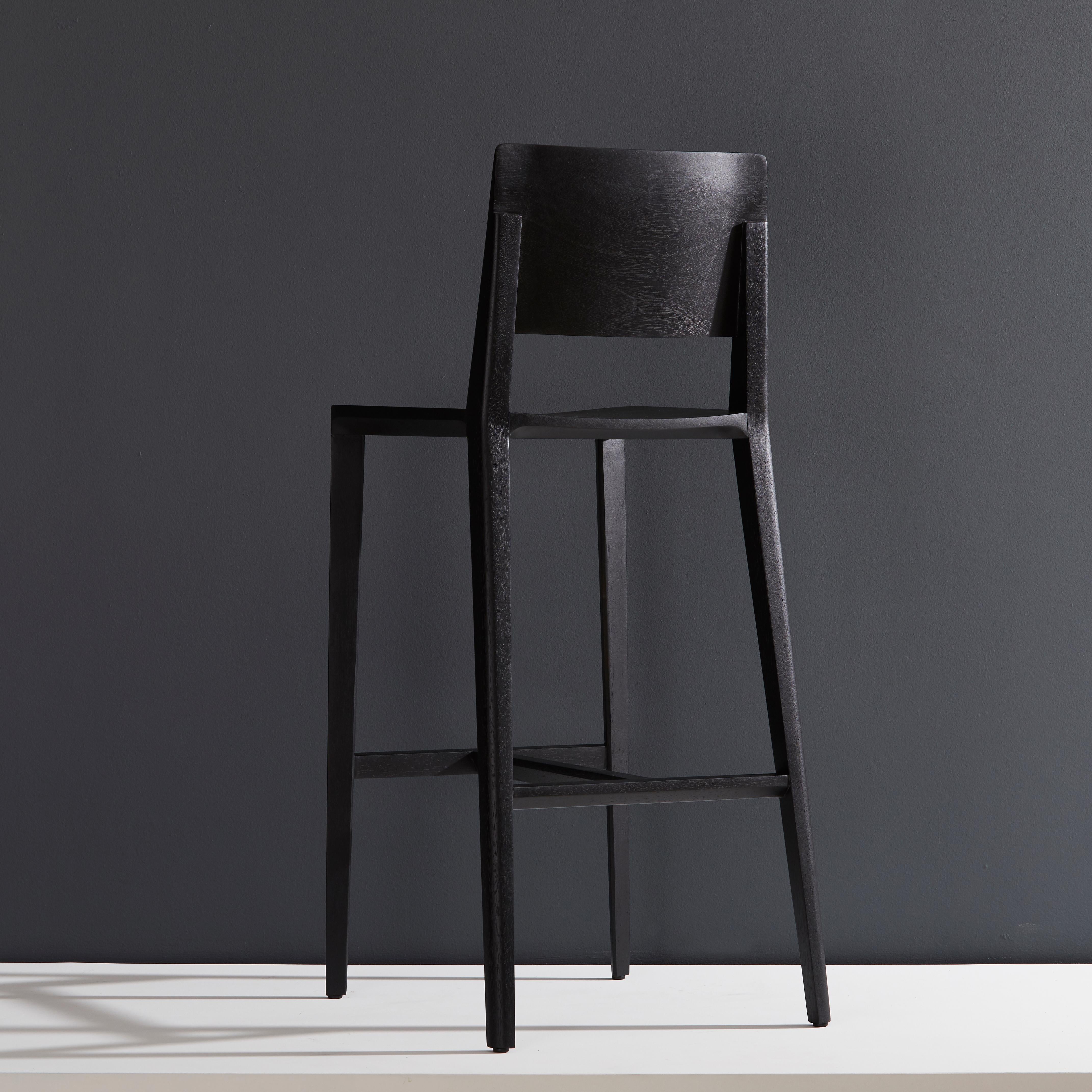 Modern Minimalist Style, Stool in Black Ebonized Solid Wood For Sale