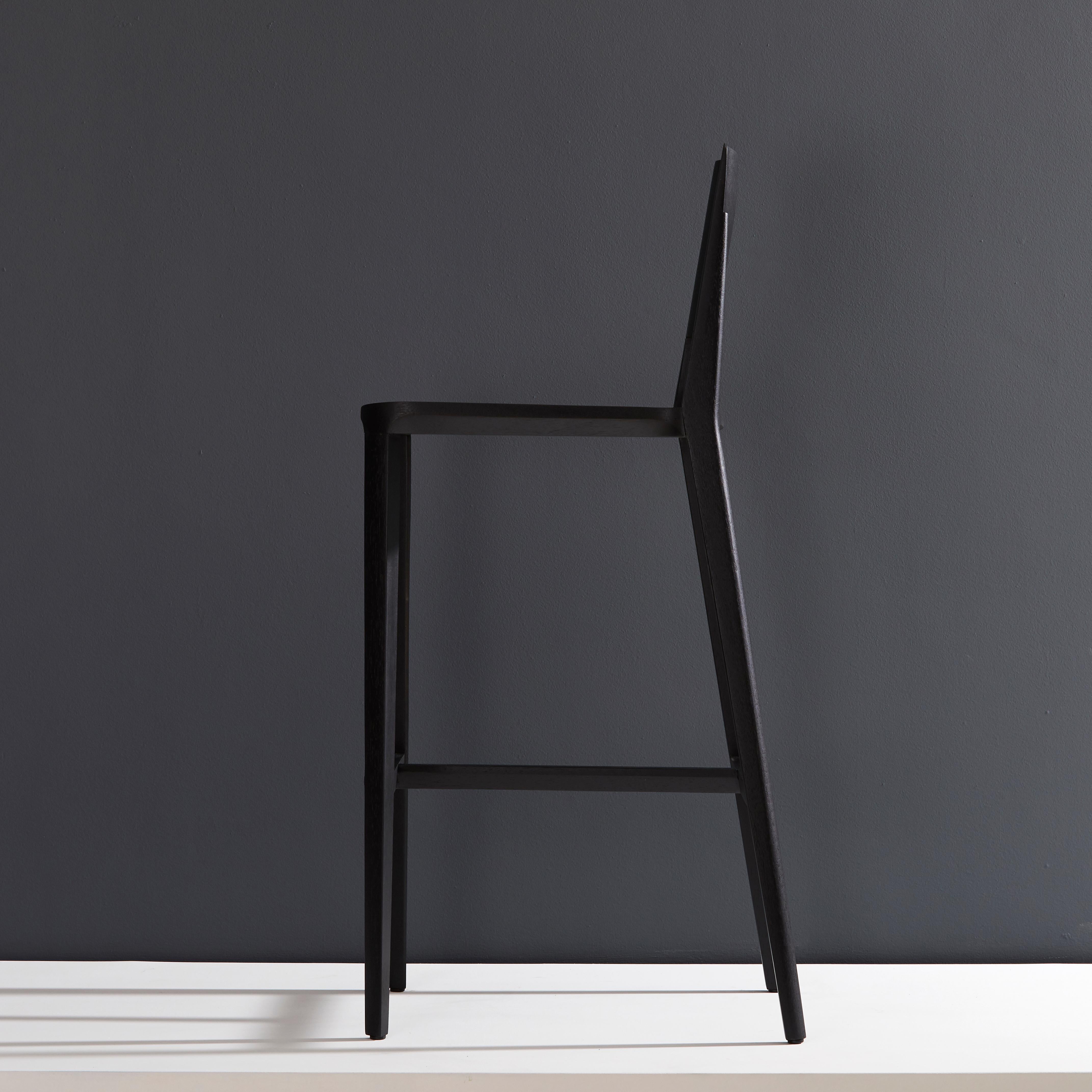 Brazilian Minimalist Style, Stool in Black Ebonized Solid Wood For Sale