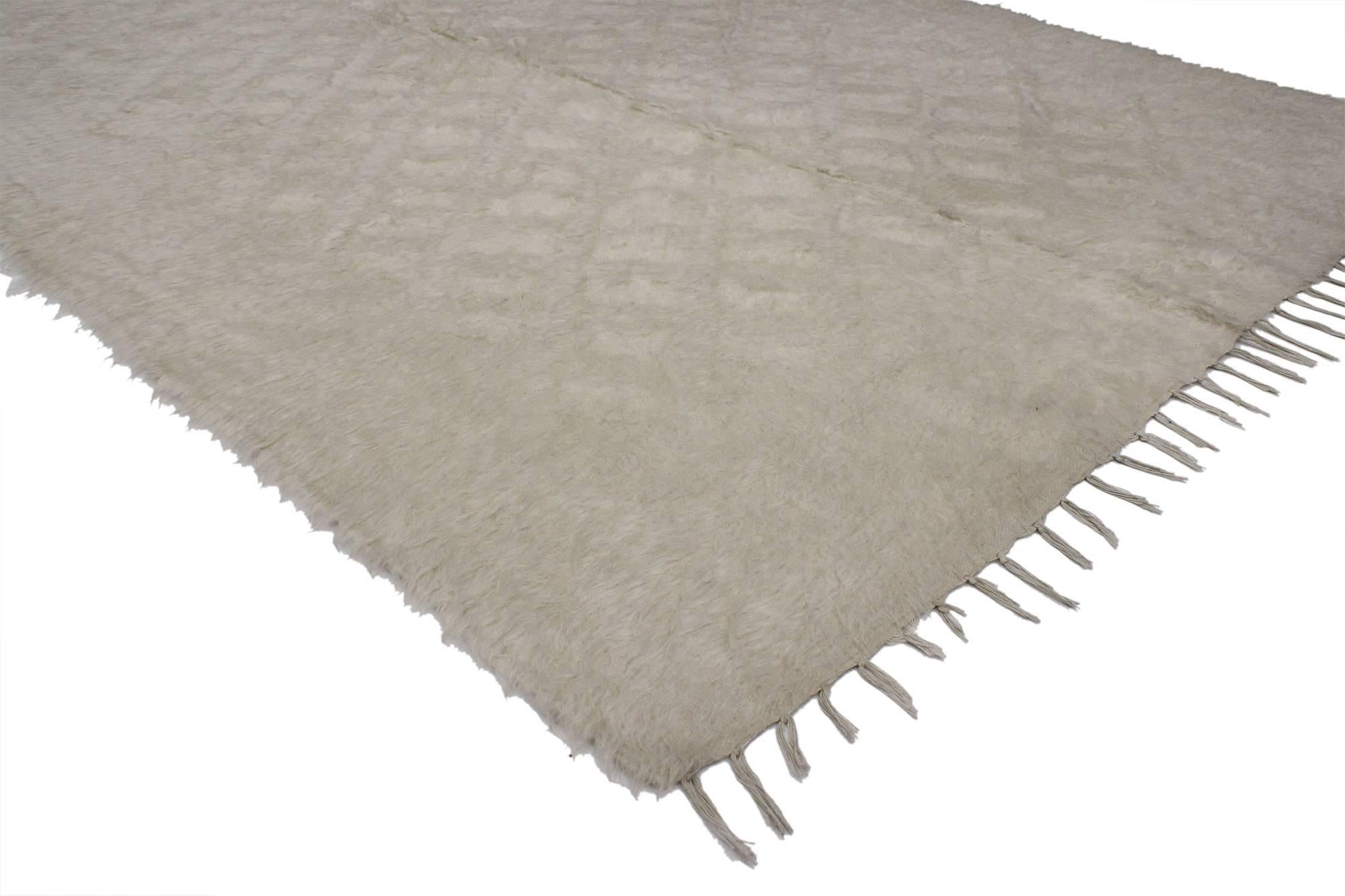 Hand-Knotted Vintage Turkish Angora Wool Rug with Modern Minimalist Style  For Sale