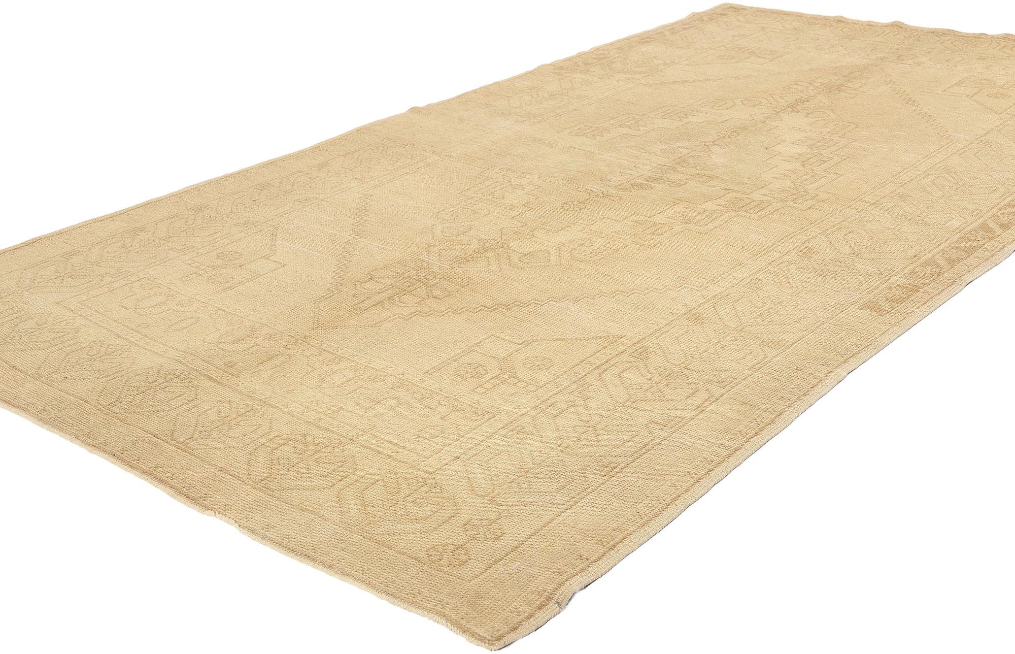 52184 Vintage Muted Turkish Oushak Rug, 04'04 x 07'10. Immersed in age-old tradition and meticulous artisanal craftsmanship, antique-washed Turkish Oushak rugs hail from the revered Oushak region, where they undergo a meticulous washing process that