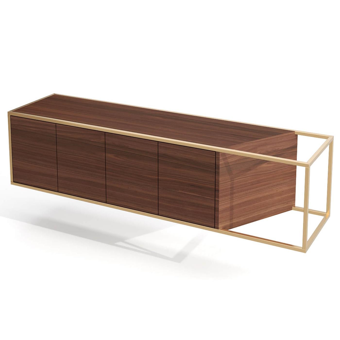 Modern Minimalist Suspended Credenza Sideboard Black Oak Wood and Black Lacquer For Sale 1