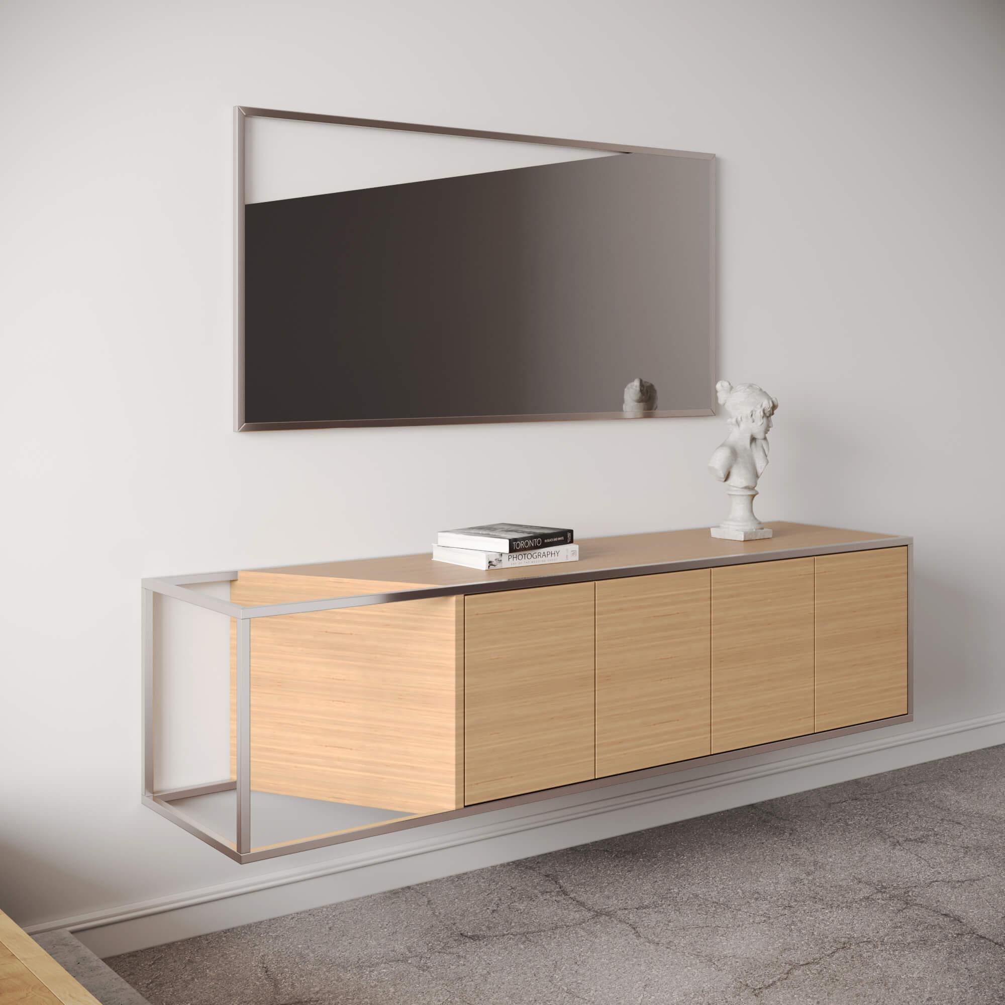 Modern Minimalist Suspended Credenza Sideboard Black Oak Wood and Black Lacquer For Sale 6