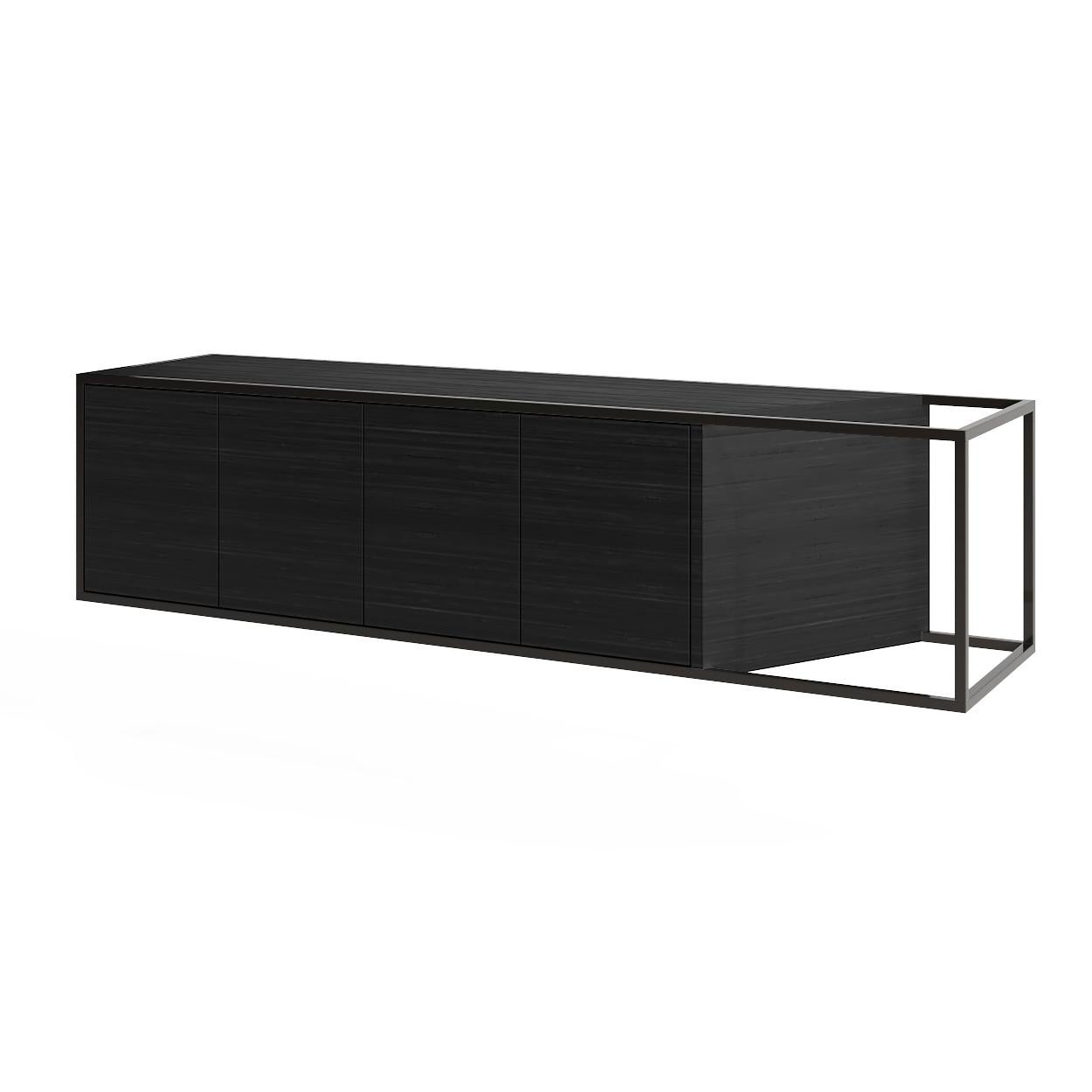 Moderne Crédence suspendue moderne et minimaliste Buffet en bois de chêne noir et laque noire en vente