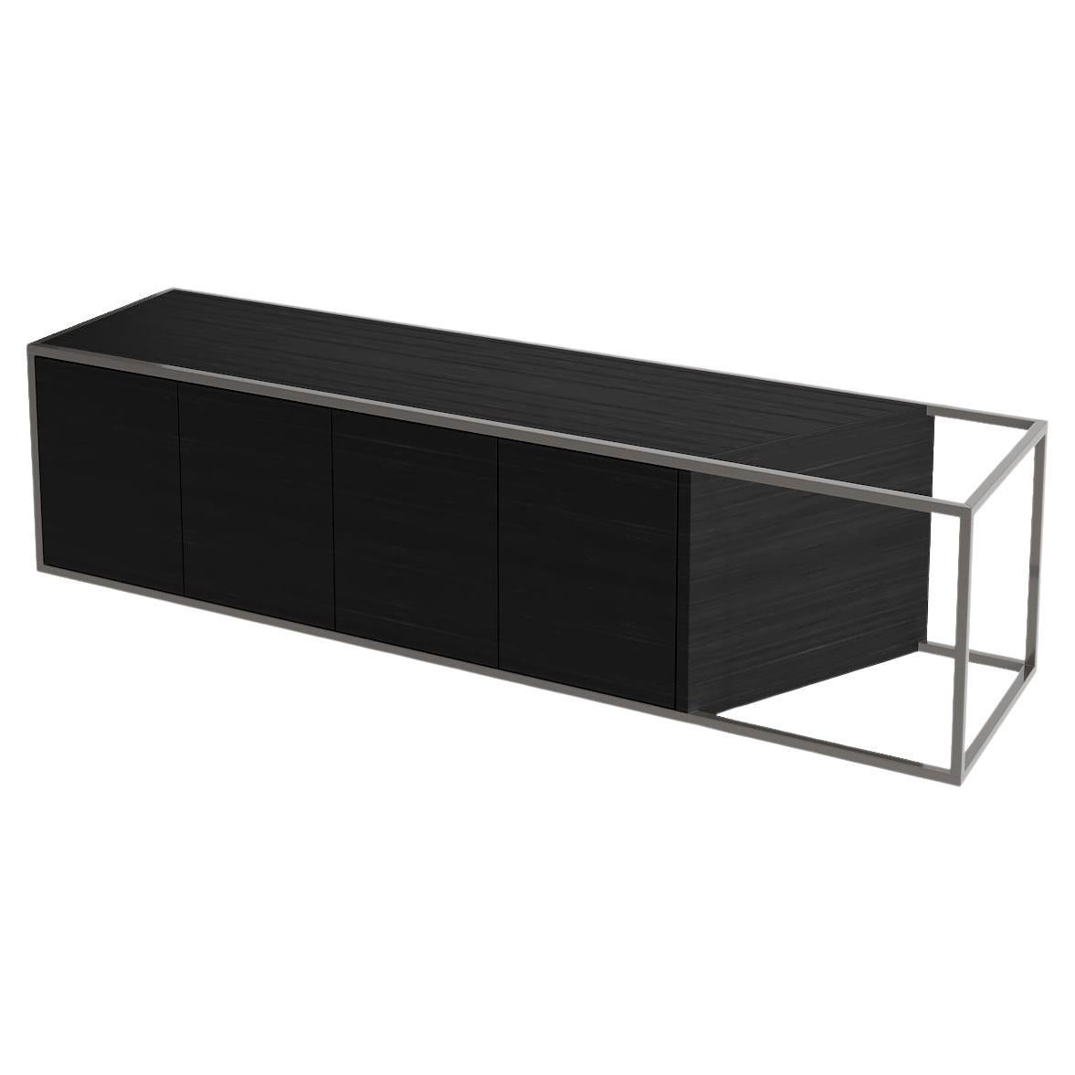 Modern Minimalist Suspended Credenza Sideboard Black Oak Wood and Black Lacquer For Sale