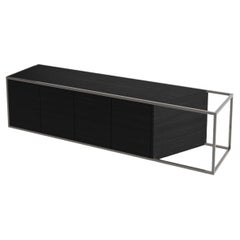 Modern Minimalist Suspended Credenza Sideboard Black Oak Wood and Black Lacquer