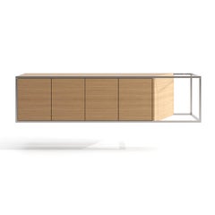 Modern Minimalist Suspended Credenza Sideboard Oak Wood Brushed Stainless Steel