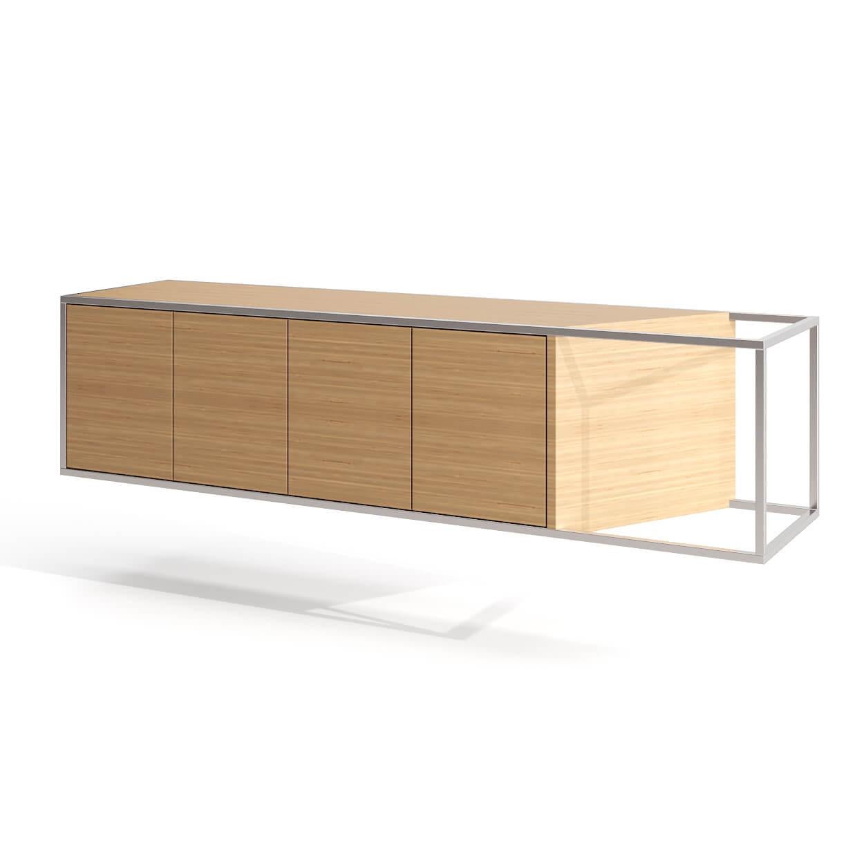 Moderne Crédence moderne et minimaliste suspendue en bois de chêne et acier inoxydable brossé en vente