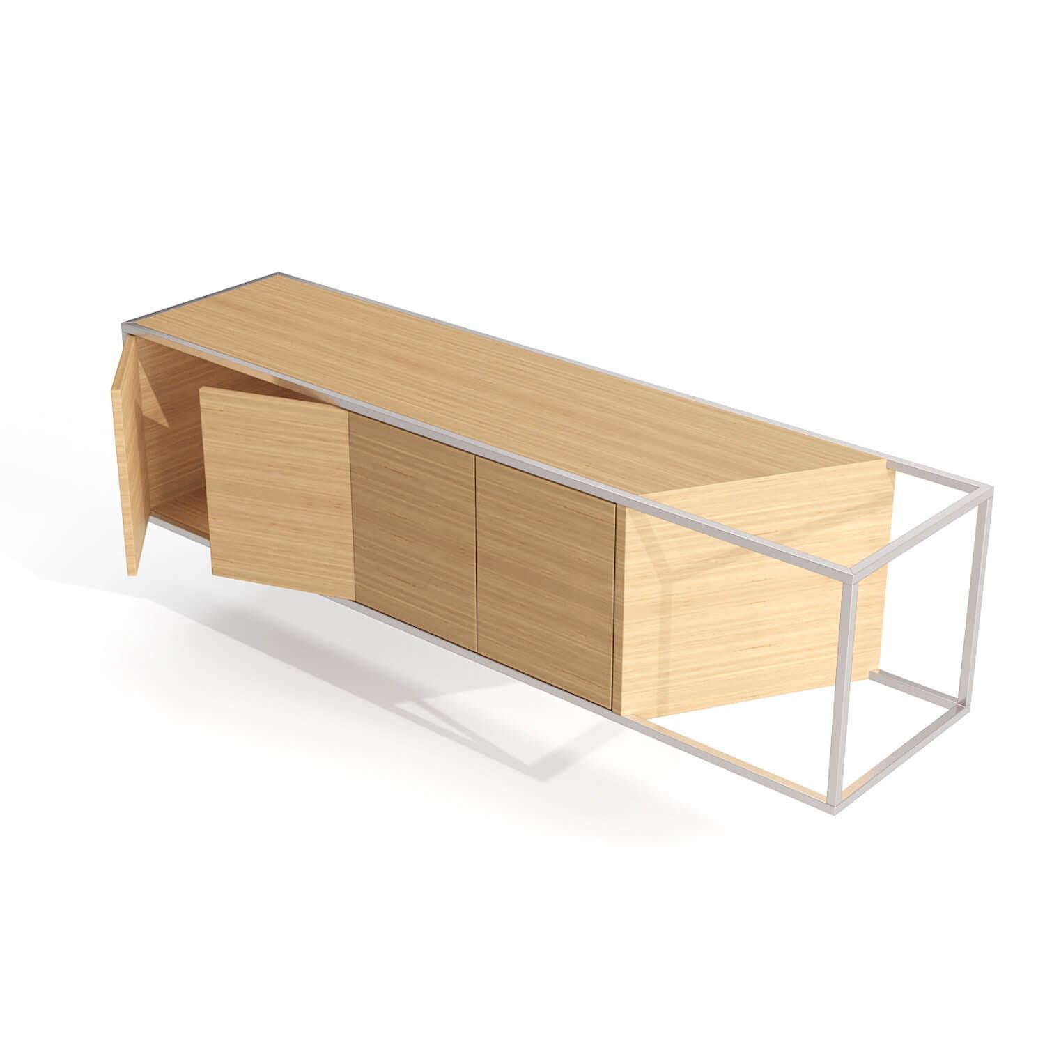 Modernes minimalistisches Hänge-Credenza Sideboard Oak Wood Gebürsteter Edelstahl im Zustand „Neu“ im Angebot in Vila Nova Famalicão, PT