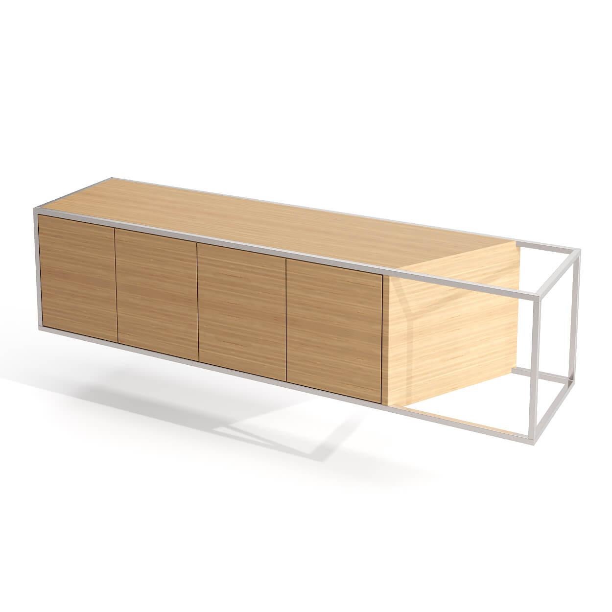 Modern Minimalist Suspended Credenza Sideboard in Walnut Wood and Brushed Brass For Sale 10