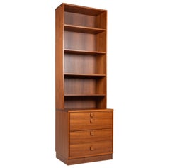 Minimalist Swedish Teak Chest w. 4 Graduated Drawers + Bookcase Top