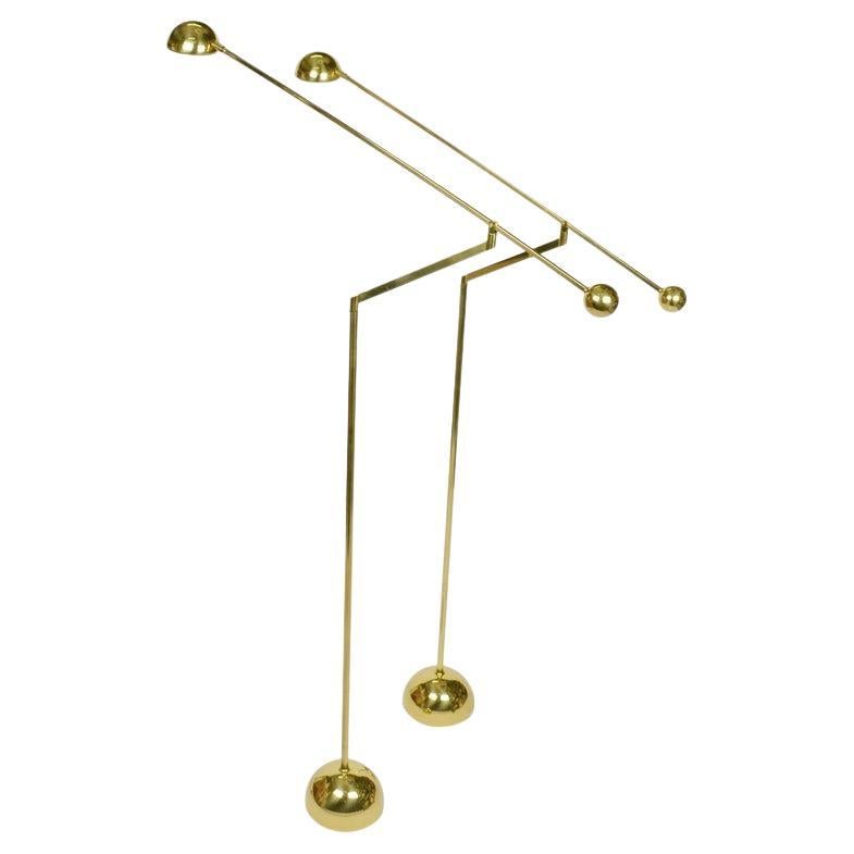 Stehlampe, Messing, Counter Balance, 1970er Jahre, minimalistisch
