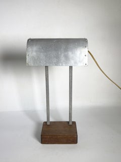 Minimalist Table Lamp with Aluminium Shade and Wooden Base, France, 20th Century