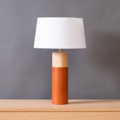 Minimalist Table Lamp with Leather-Wrapped Cylindrical Maple Base
