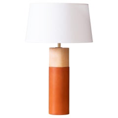Minimalist Table Lamp with Leather-Wrapped Cylindrical Maple Base