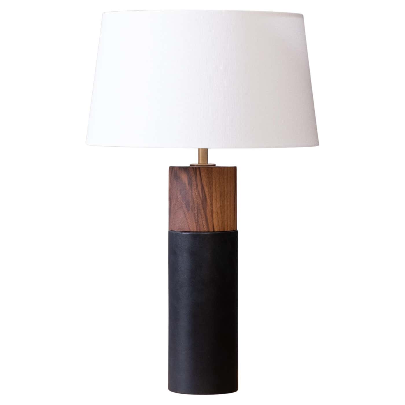 Minimalist Table Lamp with Leather-Wrapped Cylindrical Walnut Base For ...