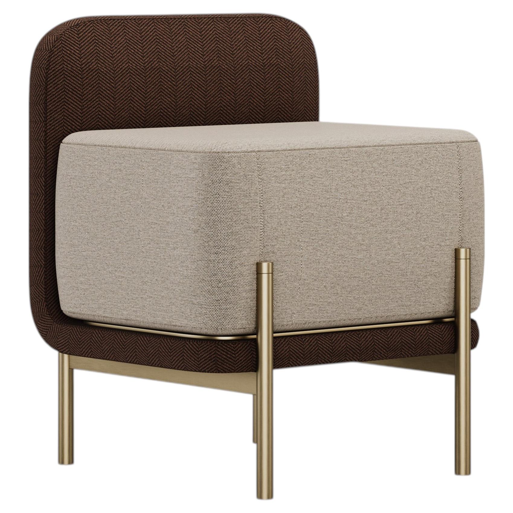 Minimalist Talos Stool With Brass Legs and Patterned Dark Fabric For Sale