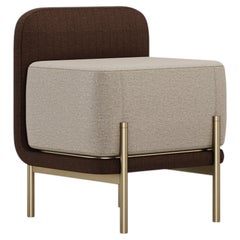 Minimalist Talos Stool With Brass Legs and Patterned Dark Fabric