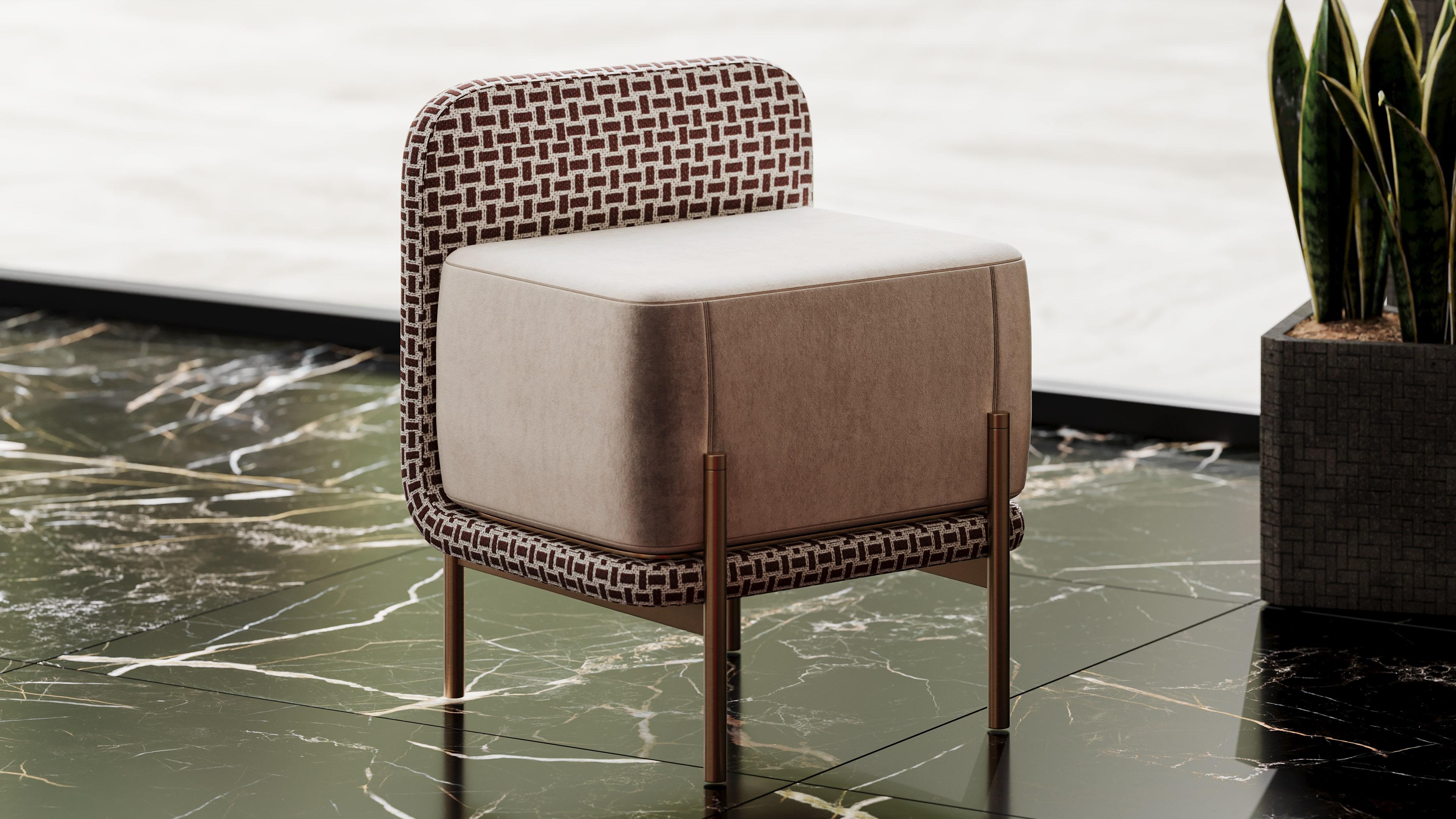 Mid-Century Modern Minimalist Talos Stool With Brass Legs For Sale