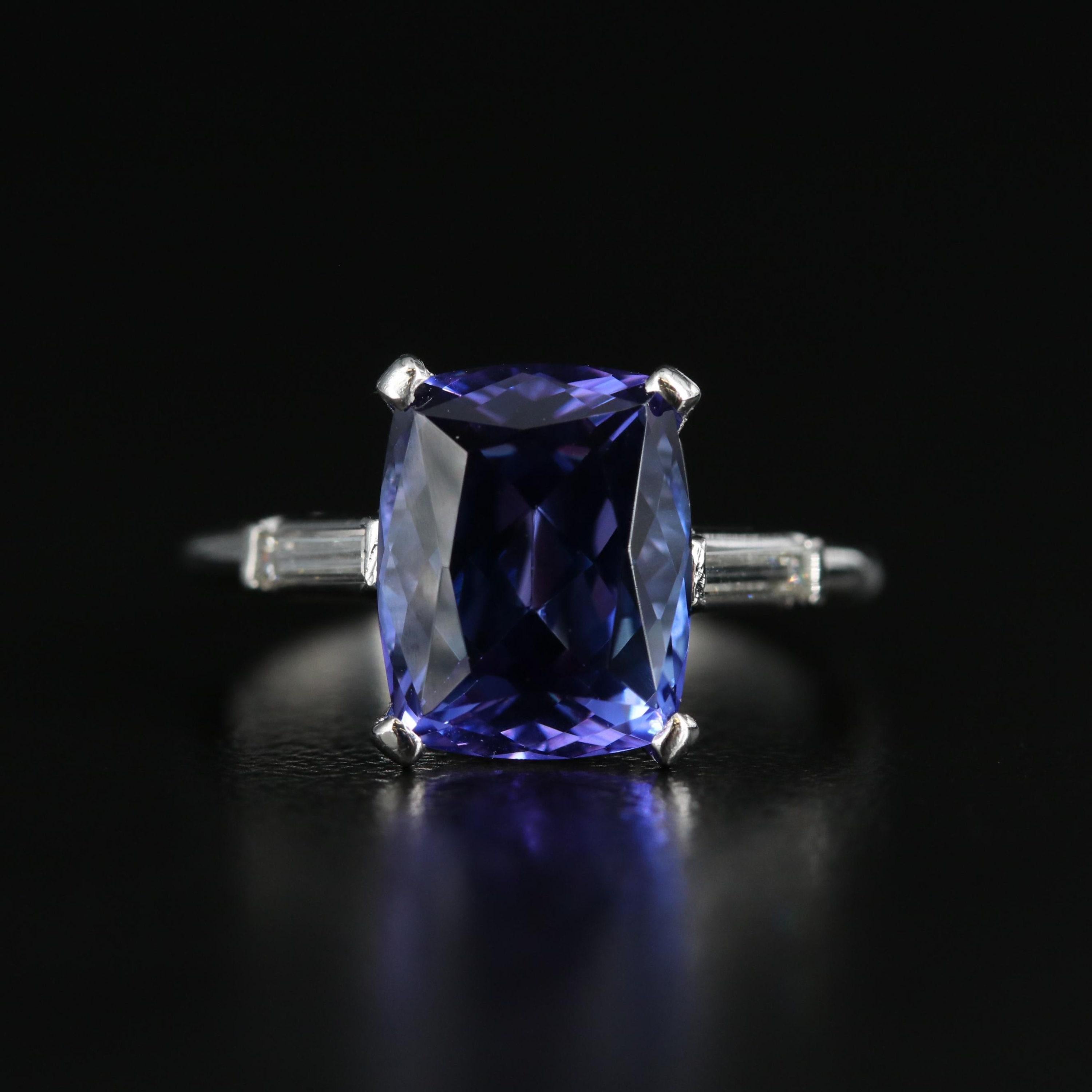 For Sale:  Antique 3.56 Carat Natural Tanzanite Diamond Engagement Ring in 18K Gold 3
