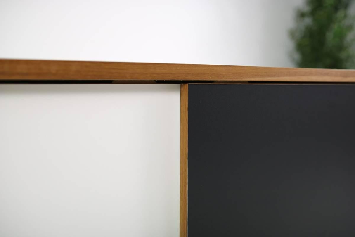 Mid-Century Modern Minimalist Teak Sideboard Nathan Lindberg Design, Black & White HPL Doors (B)