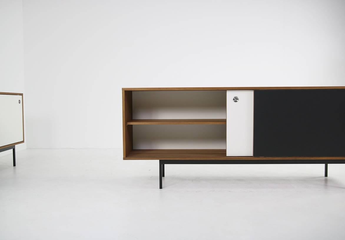 Minimalist Teak Sideboard Nathan Lindberg Design, Black & White HPL Doors (B) In Excellent Condition In Hamminkeln, DE