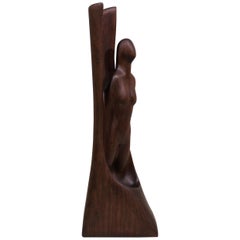 Minimalist Teak Wood Nude Woman Sculpture