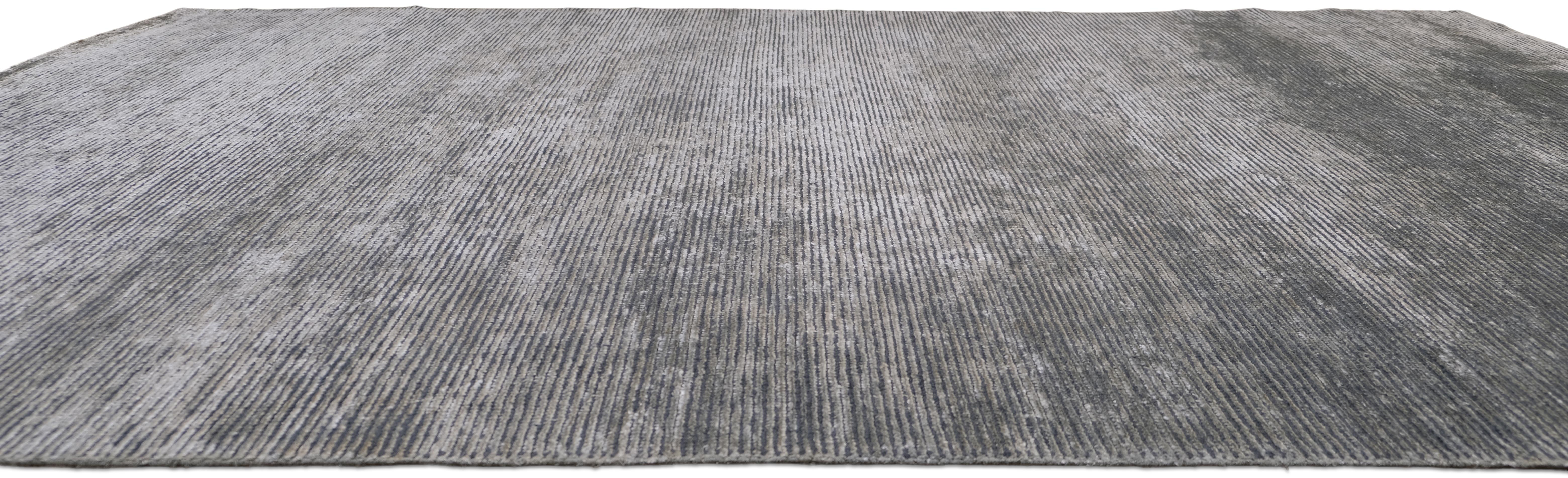 Asiatico Tappeto Minimalista Teal in Lana e Seta di Bambù 9'x13' in vendita