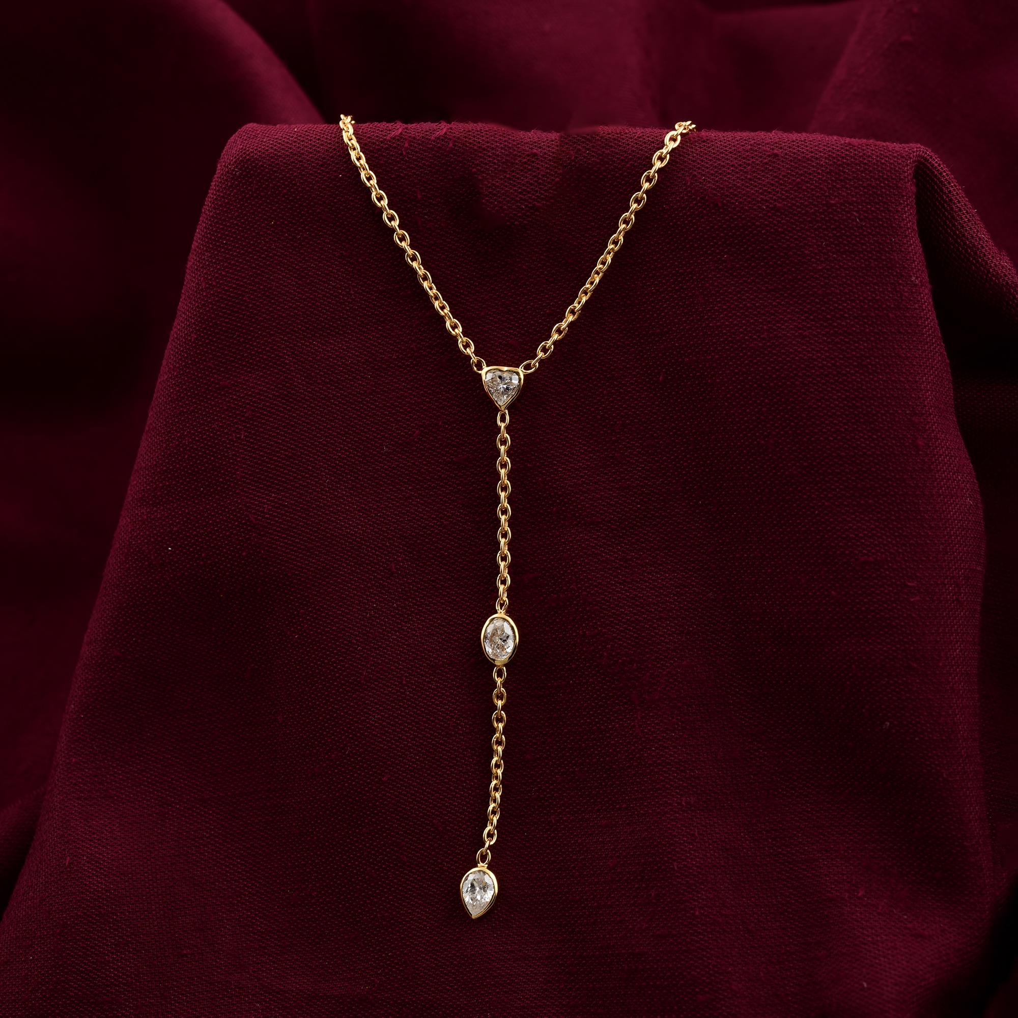 Moderniste Collier en or jaune 14k avec goutte d'eau et diamant de 0,48ct en forme de Y en vente