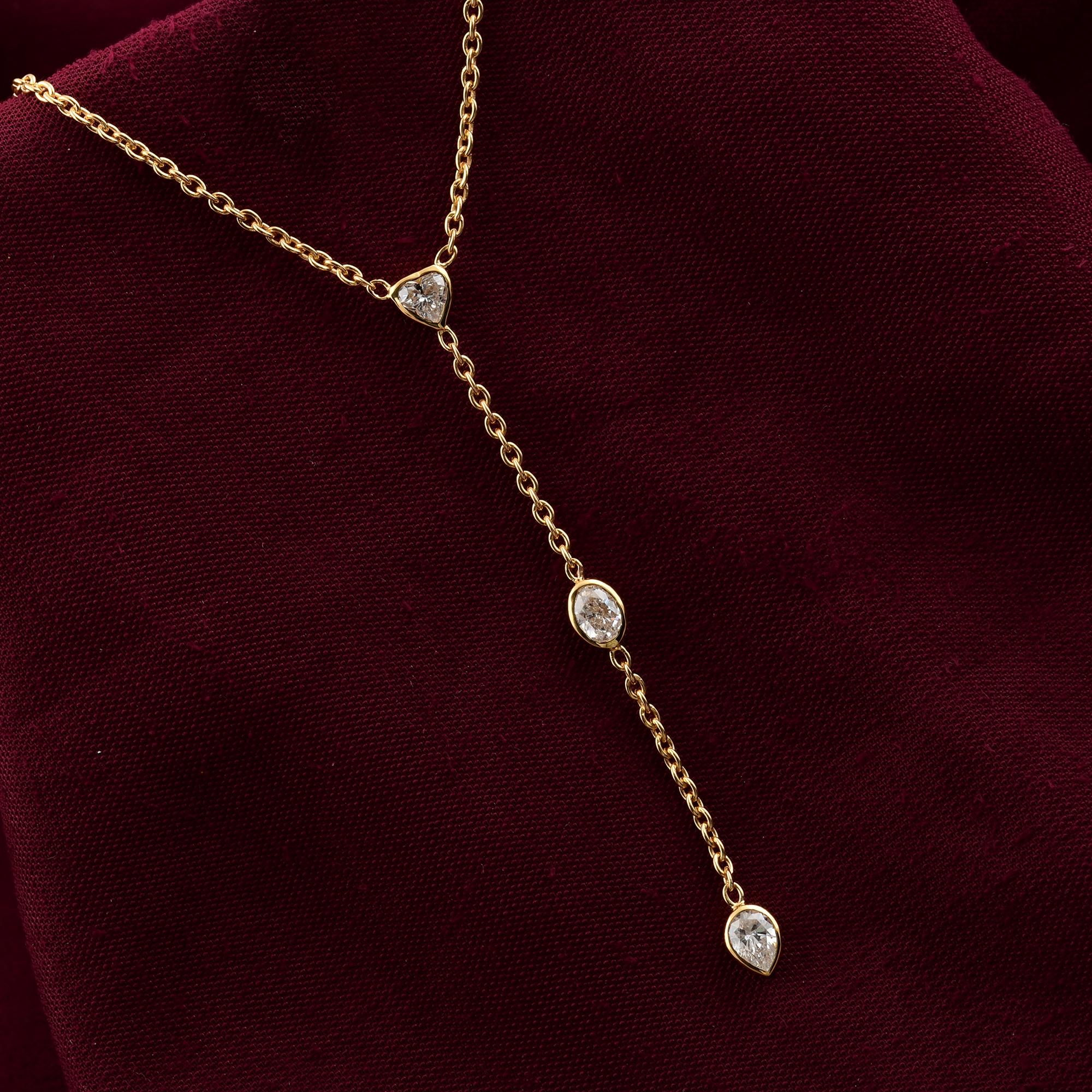 Taille mixte Collier en or jaune 14k avec goutte d'eau et diamant de 0,48ct en forme de Y en vente