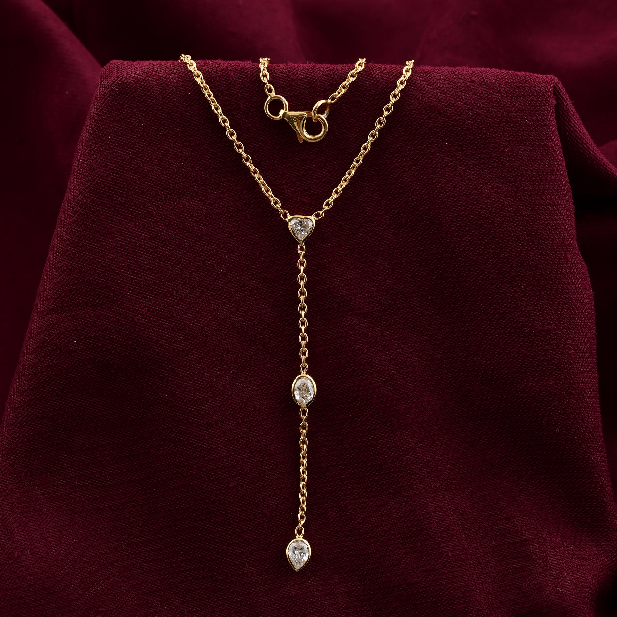Collier en or jaune 14k avec goutte d'eau et diamant de 0,48ct en forme de Y Neuf - En vente à Diera, Dubai