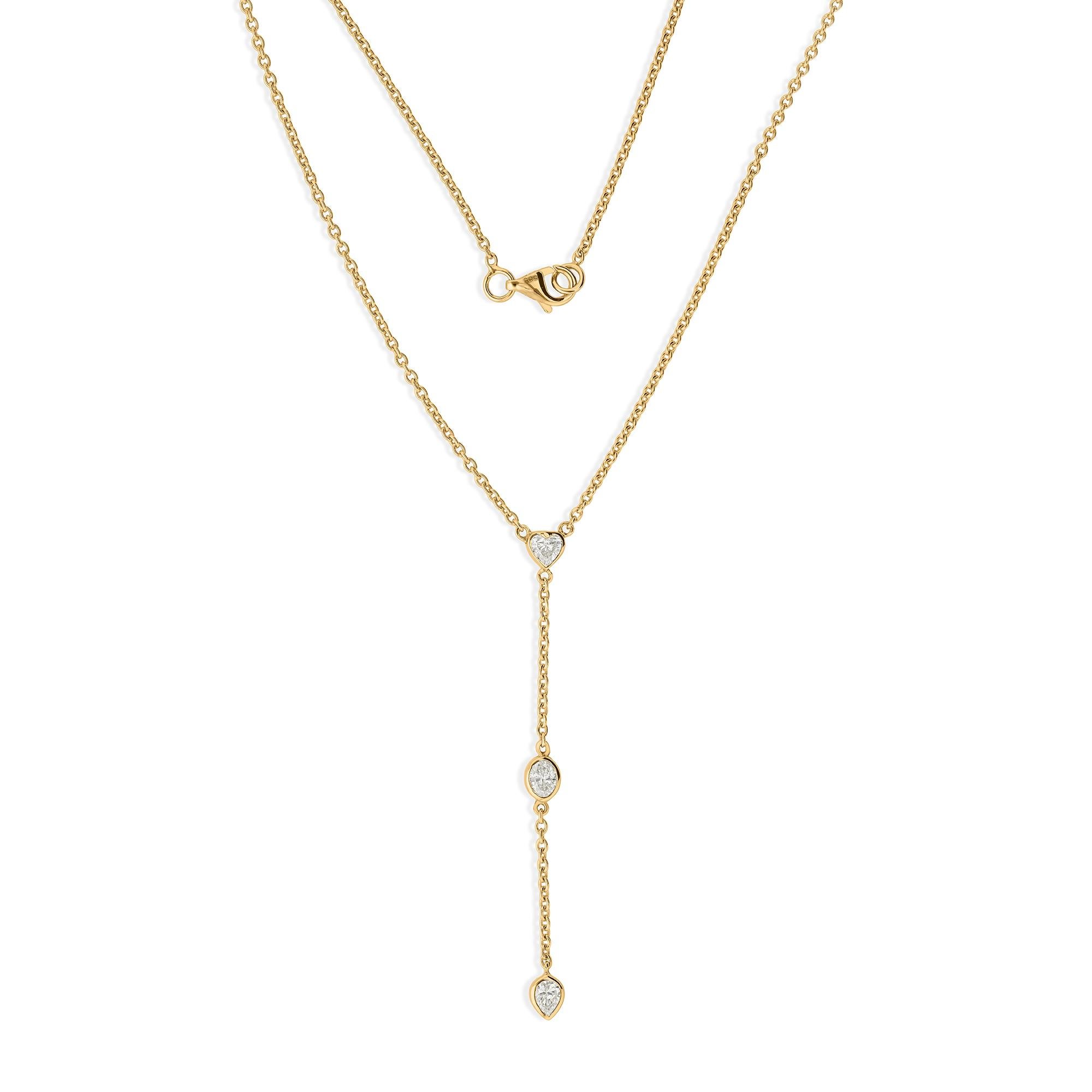 Collier en or jaune 14k avec goutte d'eau et diamant de 0,48ct en forme de Y Pour femmes en vente