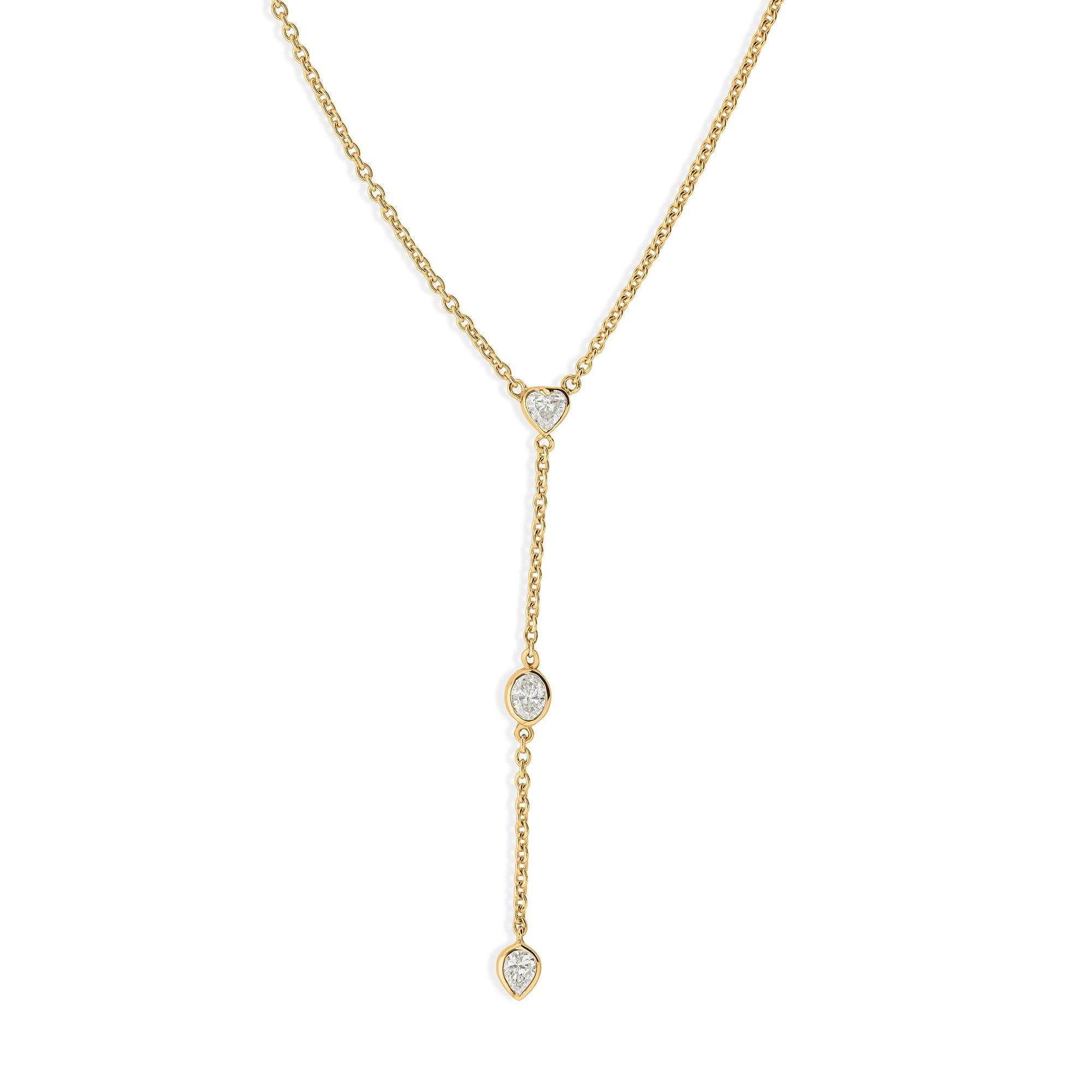 Collier en or jaune 14k avec goutte d'eau et diamant de 0,48ct en forme de Y en vente 1