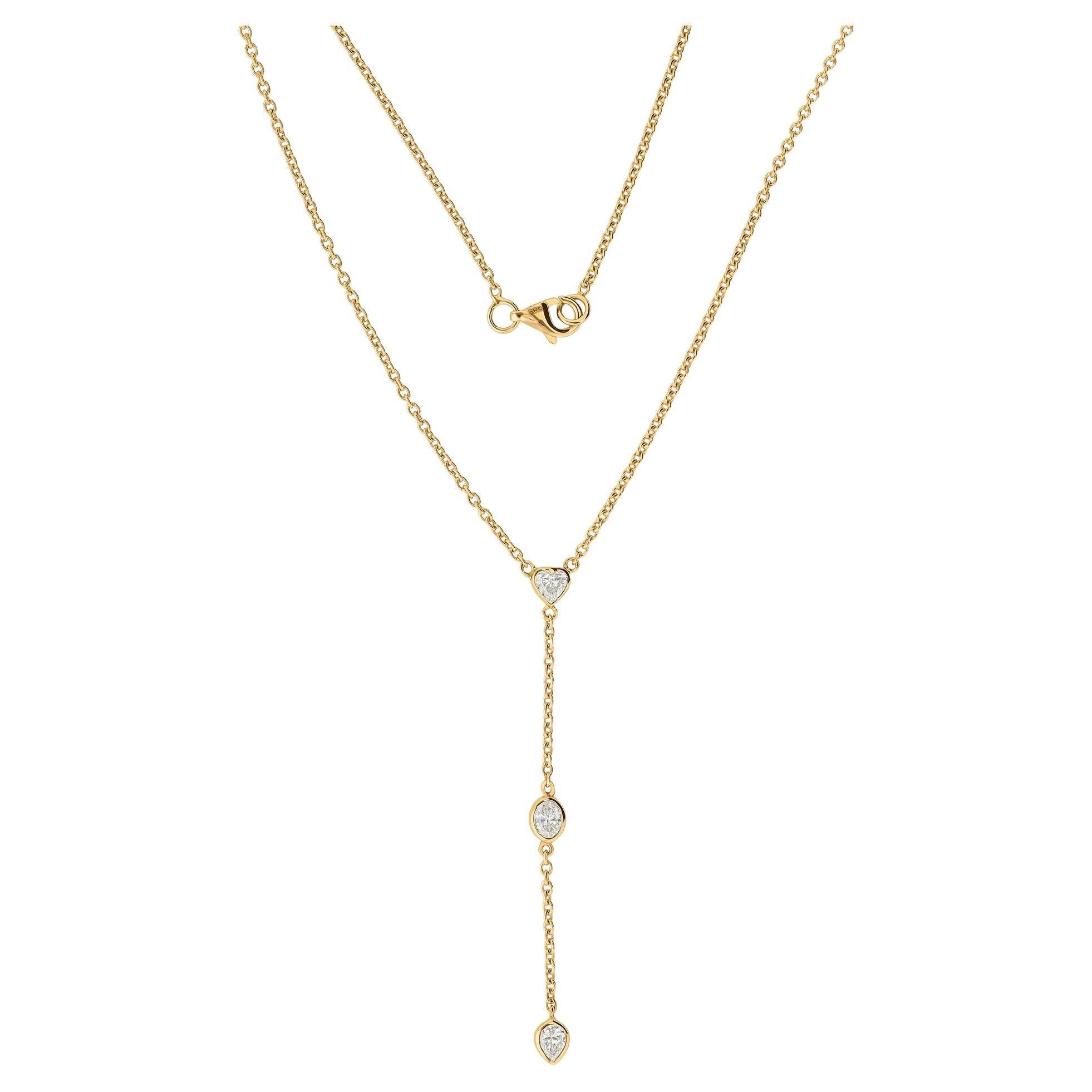 Collier en or jaune 14k avec goutte d'eau et diamant de 0,48ct en forme de Y en vente