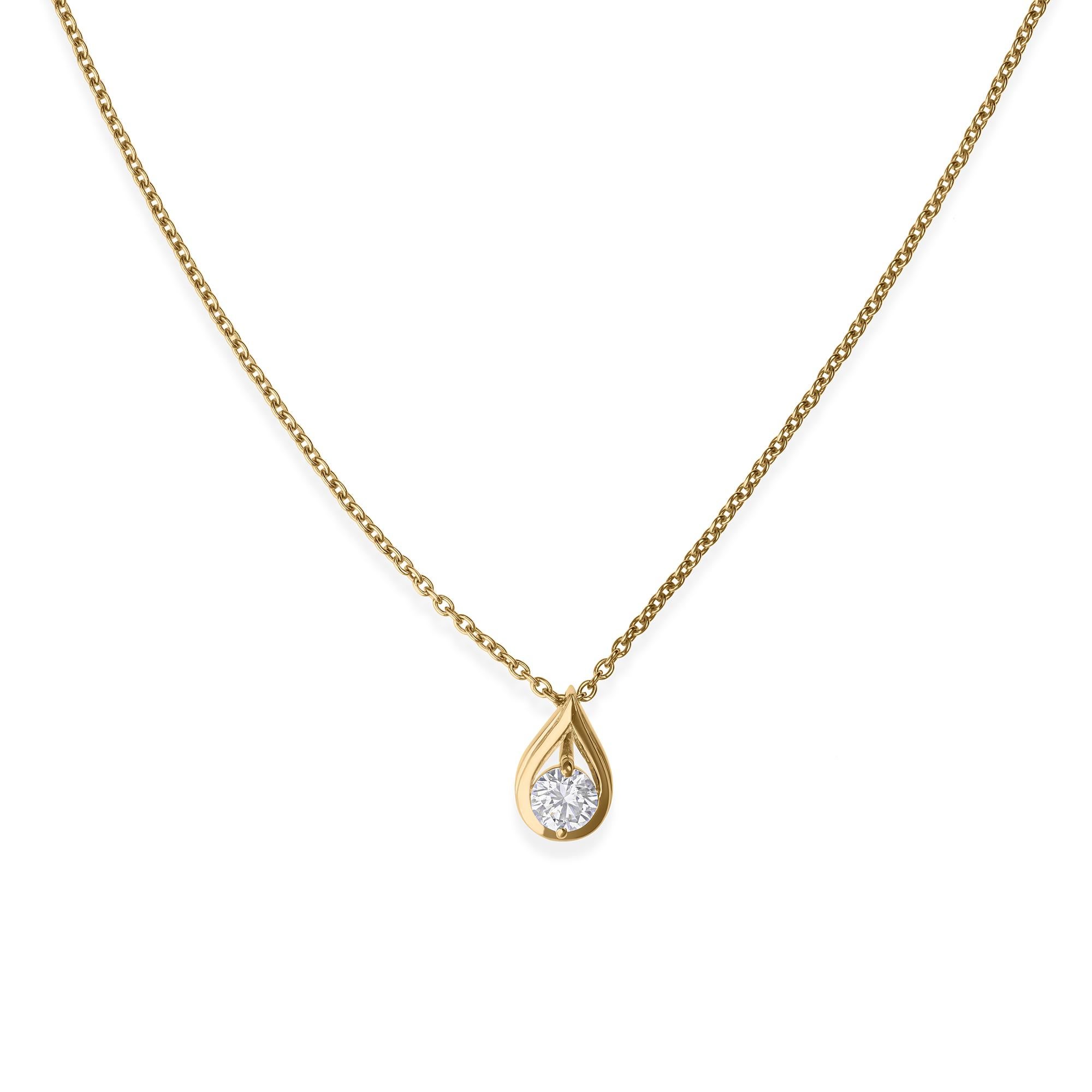 Round Cut Minimalist Teardrop SI Clarity & HI Color Diamond Pendant Necklace 18k Gold For Sale