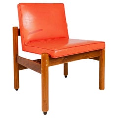 Retro Thonet Armless Chair Chair Found in its Original Red Naugahyde Upholstery, 1960s
