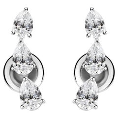 Three Pear Cut 1.66 Carat Diamond Cimber Stud Earrings 14k White Gold