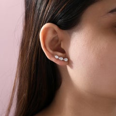 Three Pear Cut 1.66 Ct Diamond Crawler Stud Earrings in 18k Solid White Gold