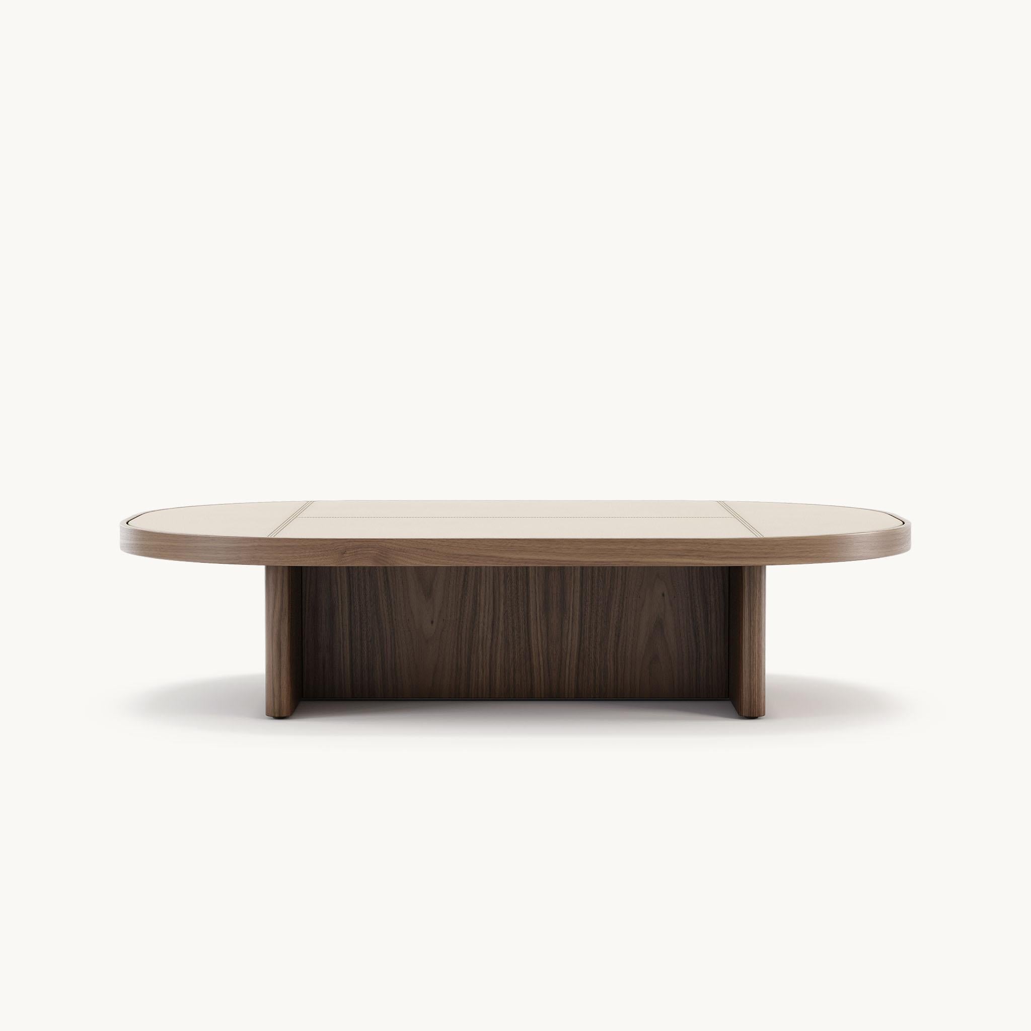 This minimalist table set includes three tables of varying sizes, each versatile enough to function as a side or coffee table. The coffee table features a distinct H-shaped wooden base, while the side tables showcase a sleek T-shaped base. Rounded