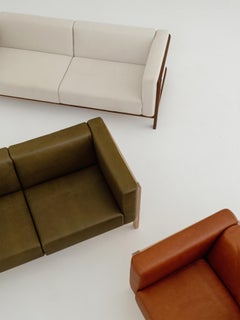 LIFT - Minimalist 3 Seats Sofa in Solid Oak Wood and Black Leather Seat
