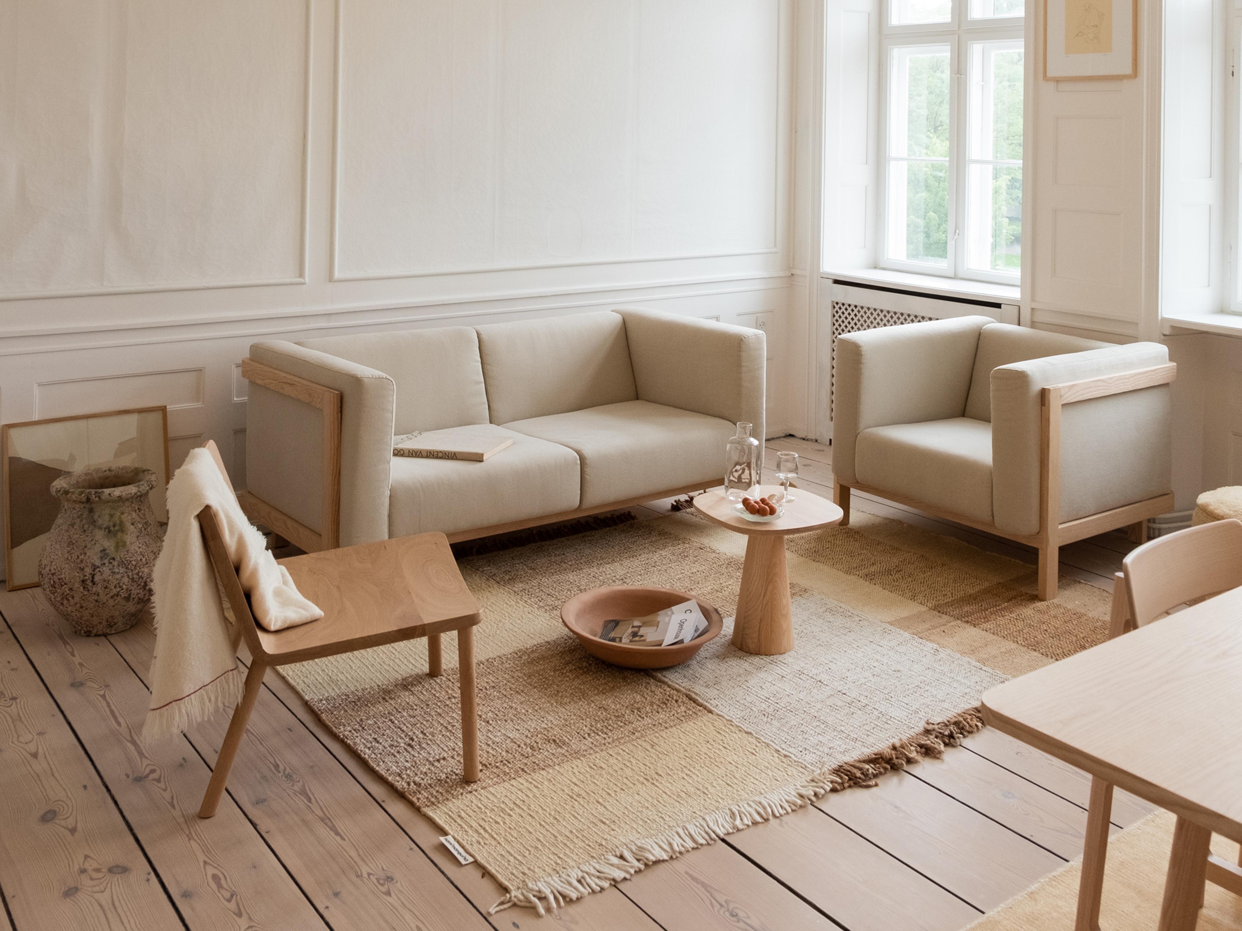 Minimalist three seater sofa walnut - fabric upholstered For Sale 1
