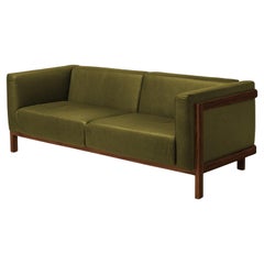 Minimalist three seater sofa walnut - leather upholstered