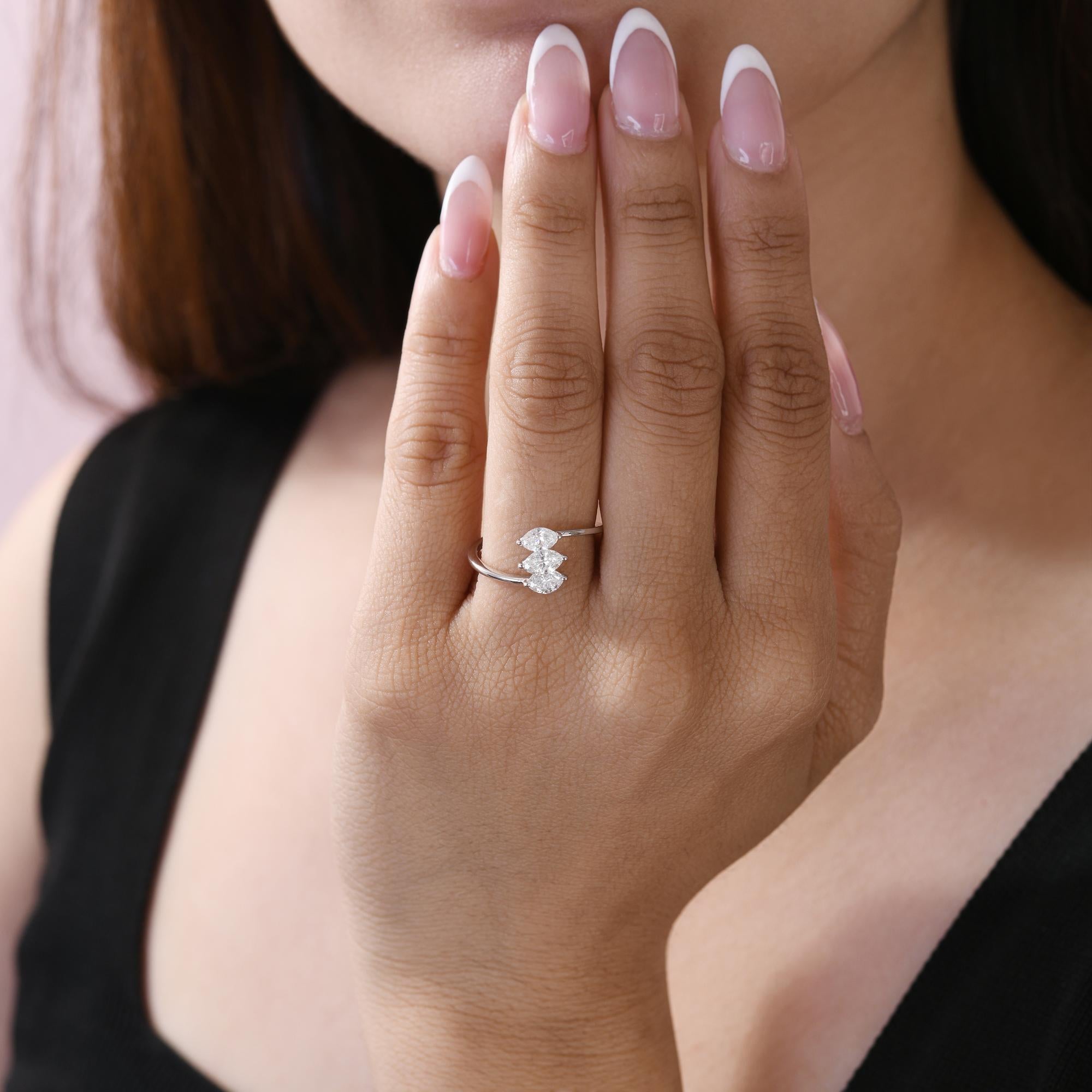 Im Angebot: Minimalistischer Drei Stein 0.8Ct Marquise SI/H Diamant Ring 14K Weißgold Schmuck () 2