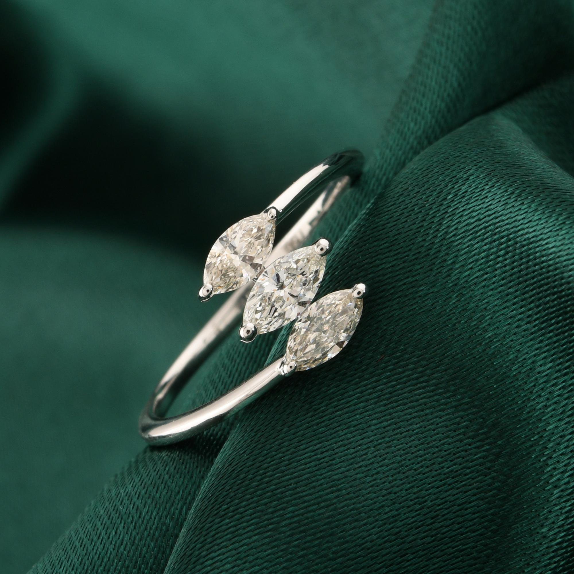 Im Angebot: Minimalistischer Drei Stein 0.8Ct Marquise SI/H Diamant Ring 14K Weißgold Schmuck () 3